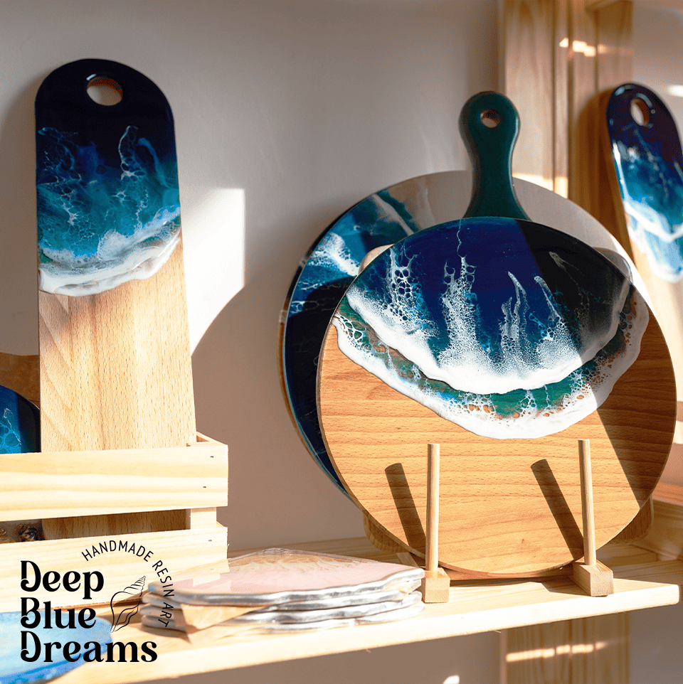 deep blue dreams brand handmade boards ocean epoxy resin brand logo