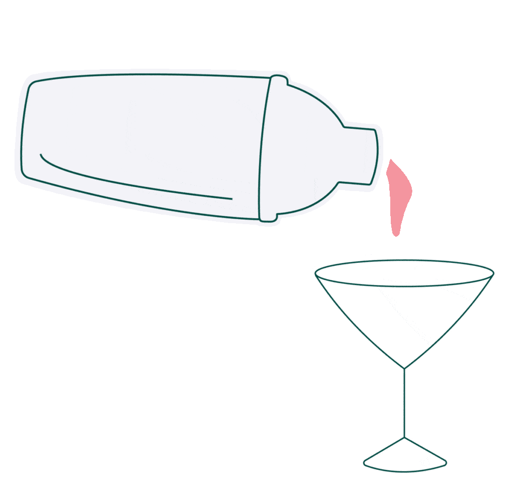 pouring a pink drink in a cocktail glass